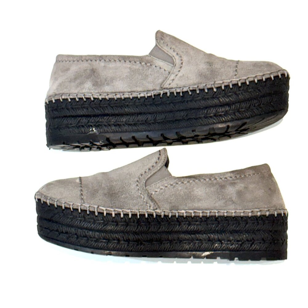 Prada Grey Suede Platform Espadrille Loafers Slip-On Shoes Size 37.5 US 7.5 - Picture 3 of 9